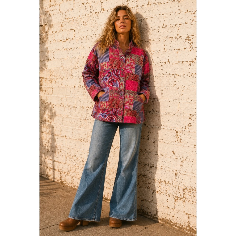 Vintage Breckenridge Pink‎ Cotton Quilted Patchwork Paisley Jacket 3X